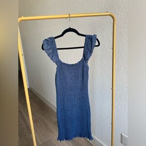 Blue Smocked Sleeveless Dress